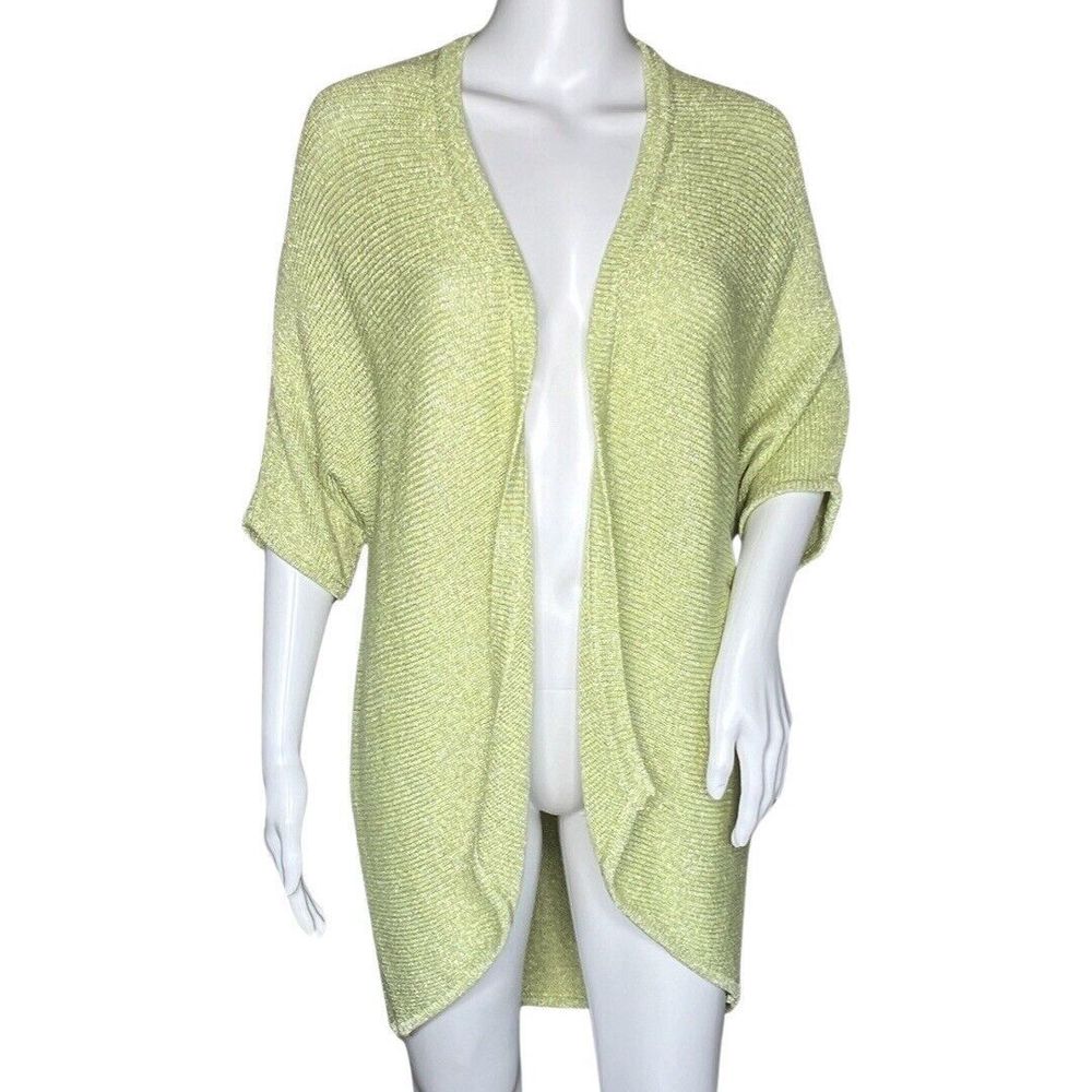 Chicos Sweater Womens Medium Green Silver Threads Open Cardigan Office‎ Casual